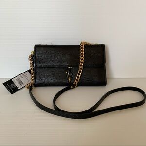 Rebecca Minkoff Megan Wallet on a Chain Crossbody Black Leather Gold Hardware